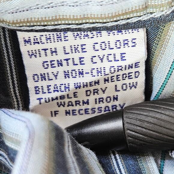 Alan Flusser XL Striped Dress Shirt Button UP Blue Green Cotton Men Professional - Picture 7 of 10